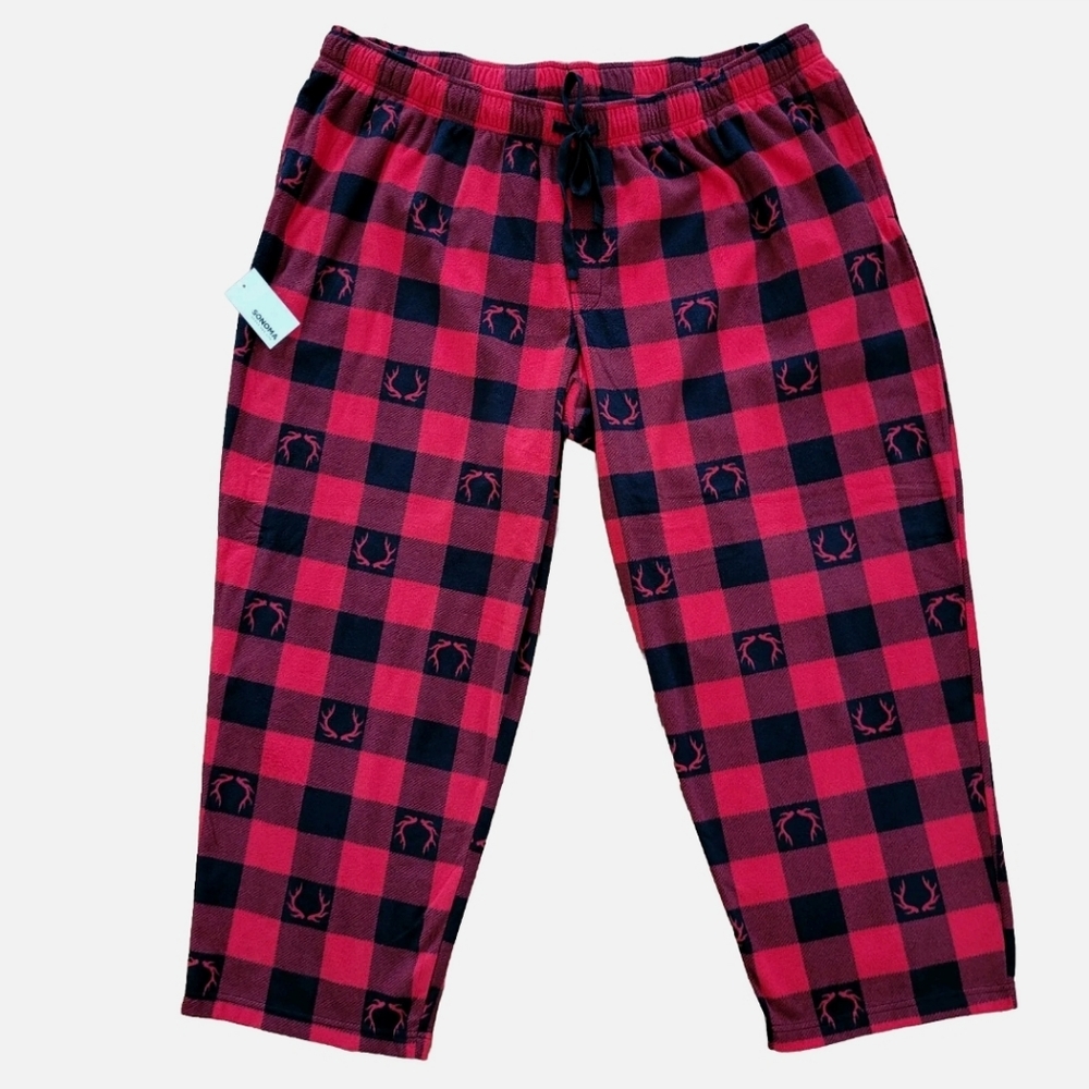 Somoma Fleece Pajama Sleep Pants Size 4XB Red Buffalo Check Plaid Mens NEW